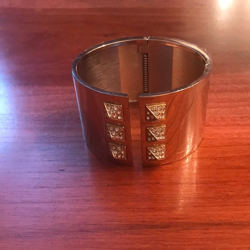 Victoria’s Secret bracelet gold tone cuff  rhinestone studs edgy statement glam